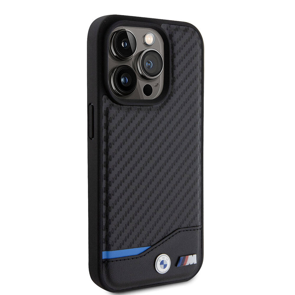 Apple iPhone 15 Pro Case BMW Original Licensed M-Safe Charging Feature PU Carbon Cover Black with M Logo
