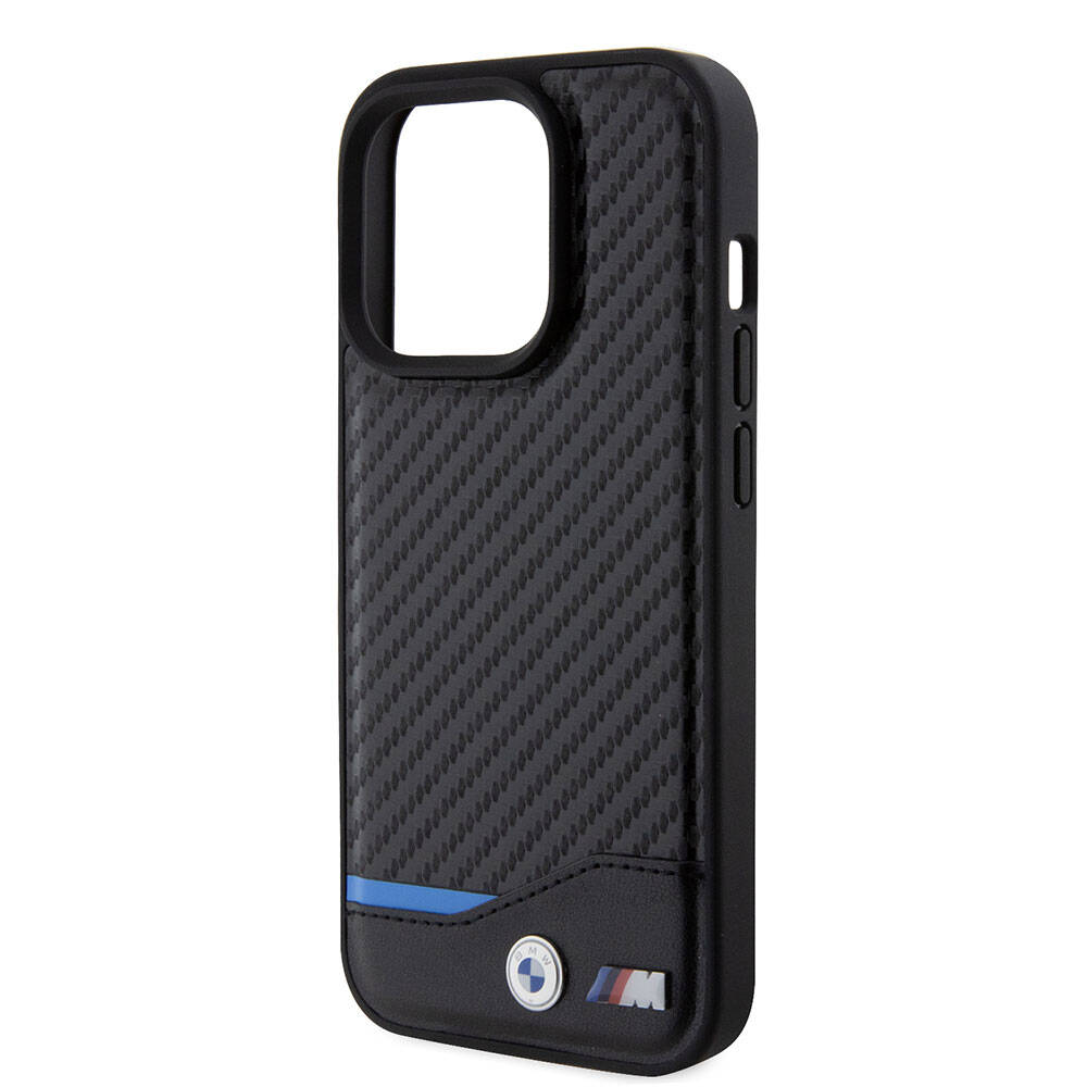 Apple iPhone 15 Pro Case BMW Original Licensed M-Safe Charging Feature PU Carbon Cover Black with M Logo