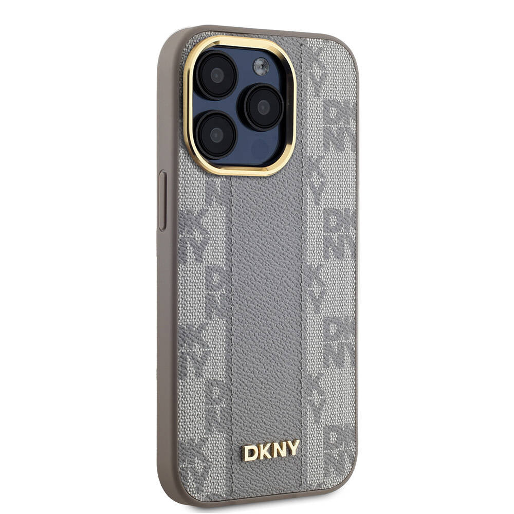 Apple iPhone 15 Pro Case DKNY Original Licensed M-safe Charging Feature 3D Printed Checkered Pattern Cover Black