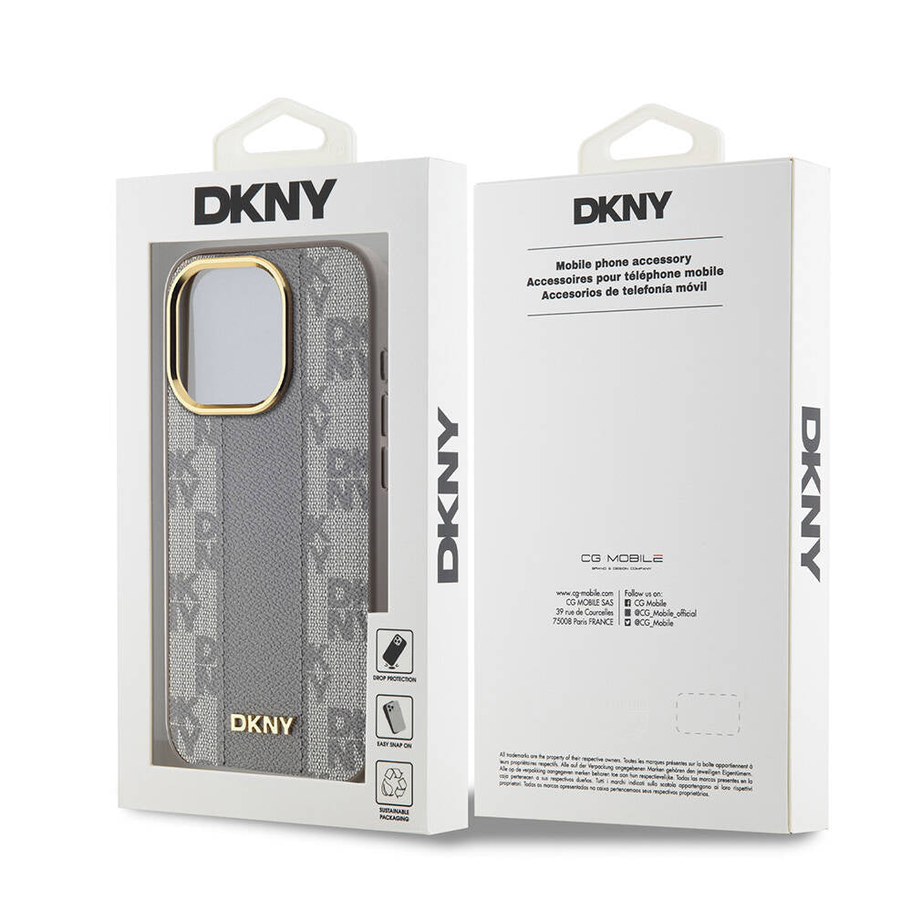 Apple iPhone 15 Pro Case DKNY Original Licensed M-safe Charging Feature 3D Printed Checkered Pattern Cover Black