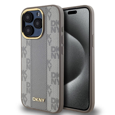 Apple iPhone 15 Pro Kılıf DKNY Orjinal Lisanslı M-safe Şarj Özellikli 3D Yazılı Checkered Pattern Kapak Siyah