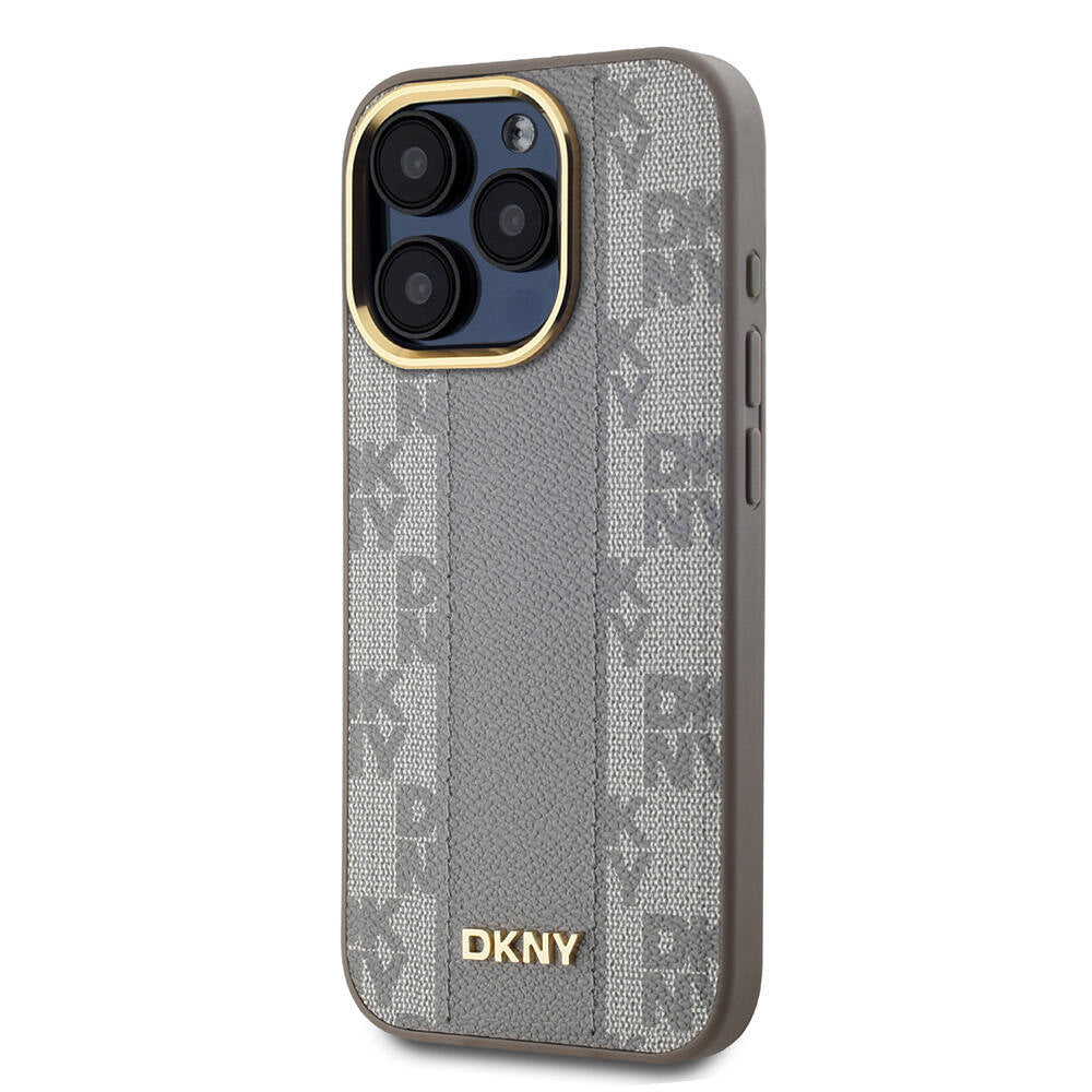 Apple iPhone 15 Pro Case DKNY Original Licensed M-safe Charging Feature 3D Printed Checkered Pattern Cover Black