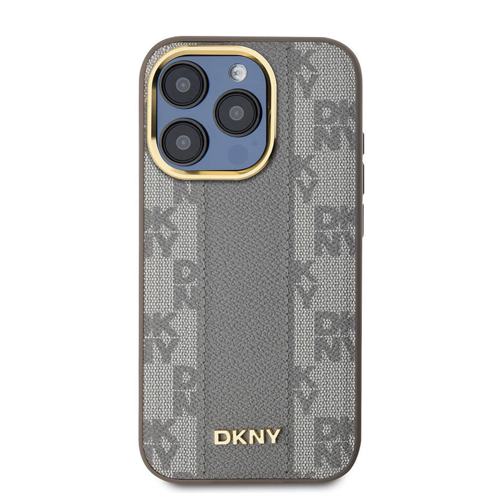 Apple iPhone 15 Pro Case DKNY Original Licensed M-safe Charging Feature 3D Printed Checkered Pattern Cover Black