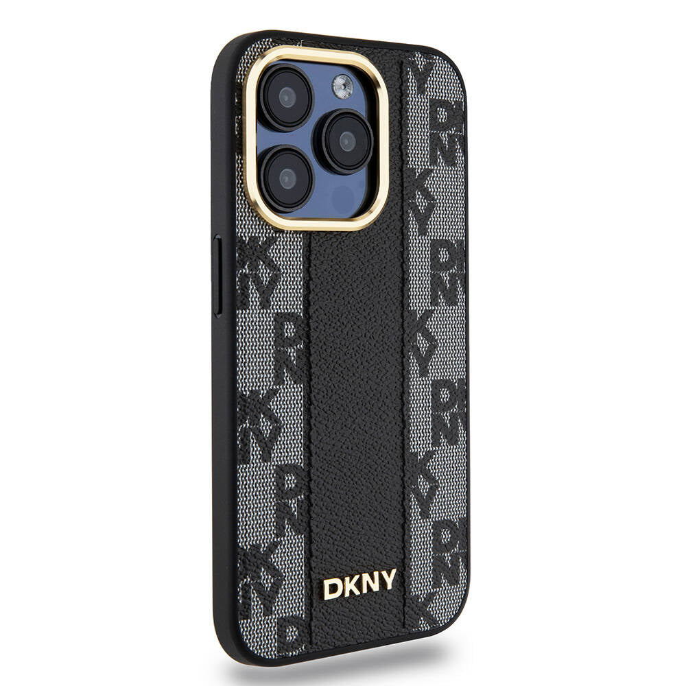 Apple iPhone 15 Pro Case DKNY Original Licensed M-safe Charging Feature 3D Printed Checkered Pattern Cover Black