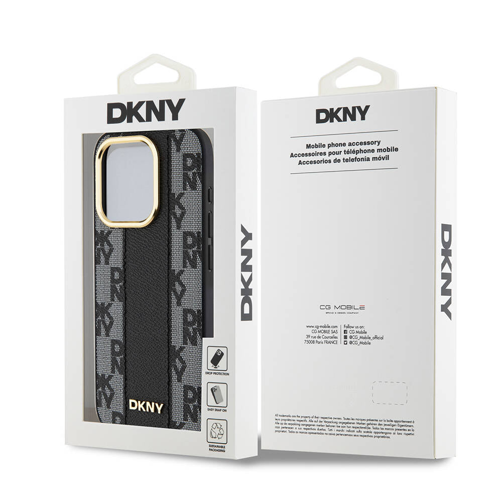 Apple iPhone 15 Pro Case DKNY Original Licensed M-safe Charging Feature 3D Printed Checkered Pattern Cover Black