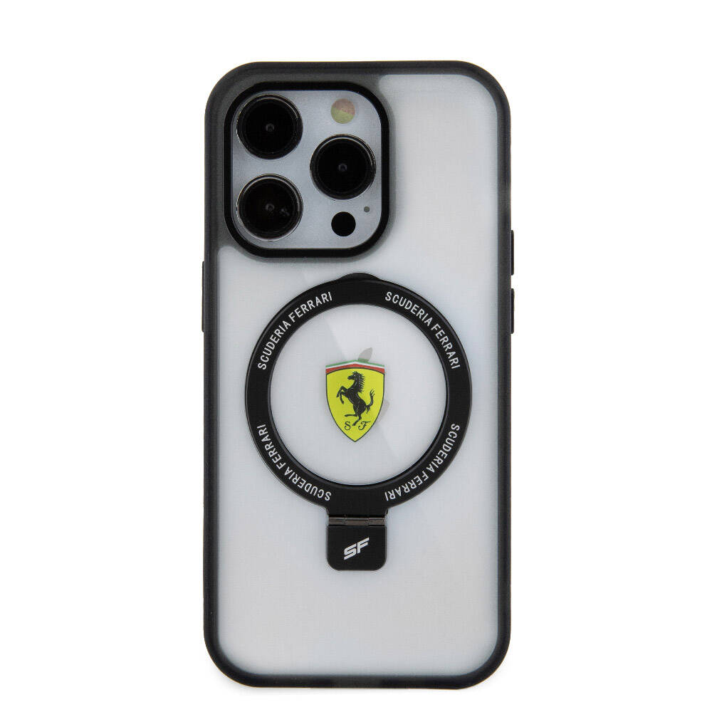 Apple iPhone 15 Pro Case Ferrari M-safe Charging Stand Frosted Surface Design Cover Red