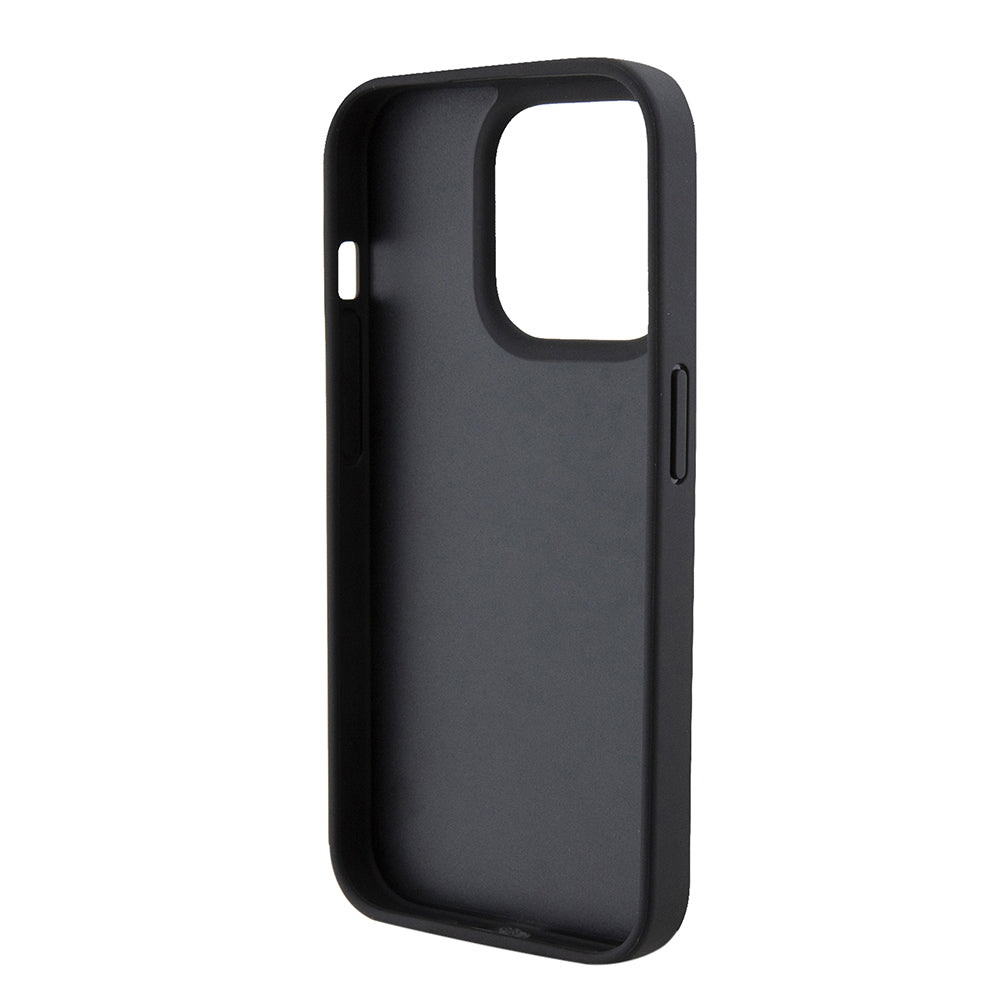 Apple iPhone 15 Pro Case Ferrari Original Licensed Leather Stitched Back Cover with Metal Logo Design Black