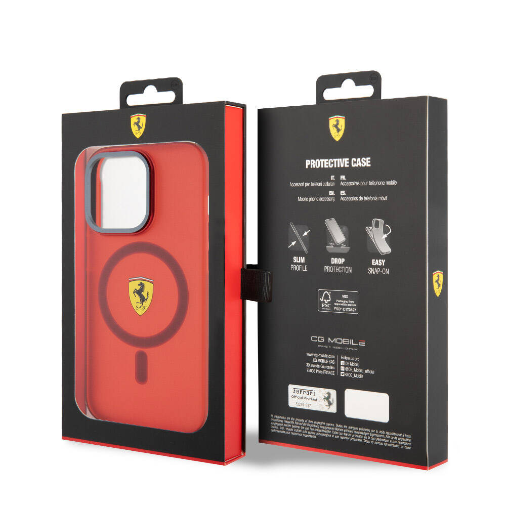 Apple iPhone 15 Pro Case Ferrari Original Licensed M-Safe Charging Feature Contrast Bumper Cover Red