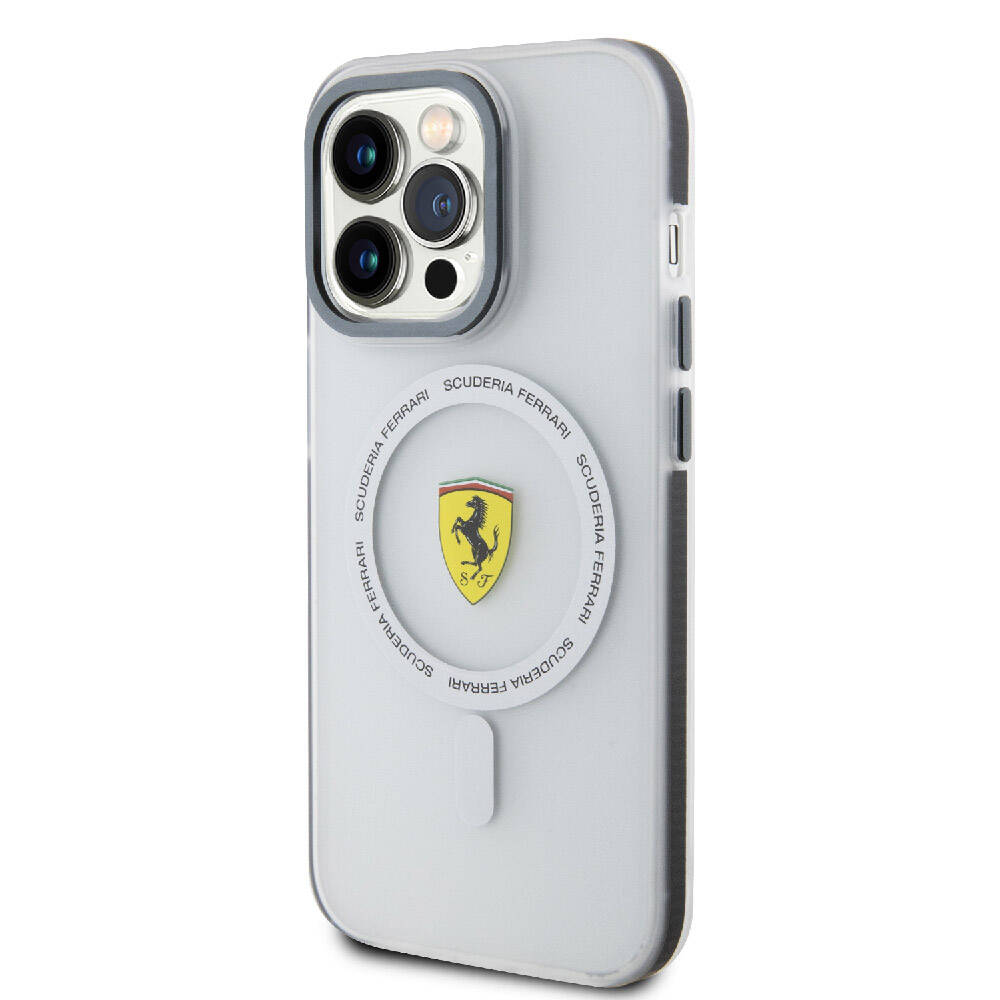 Apple iPhone 15 Pro Case Ferrari Original Licensed M-safe Charging Feature Contrast Bumper SF Ring Cover Red