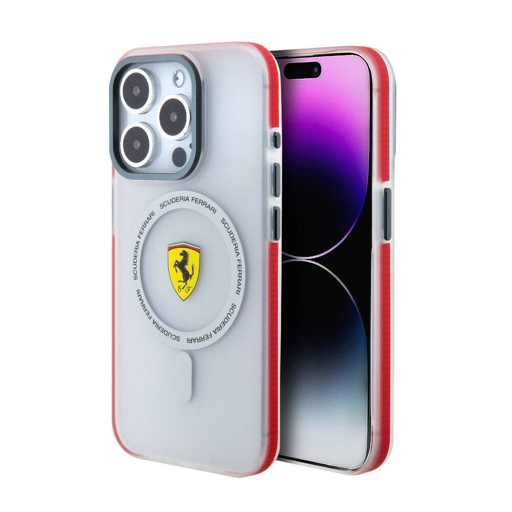 Apple iPhone 15 Pro Case Ferrari Original Licensed M-safe Charging Feature Contrast Bumper SF Ring Cover Red