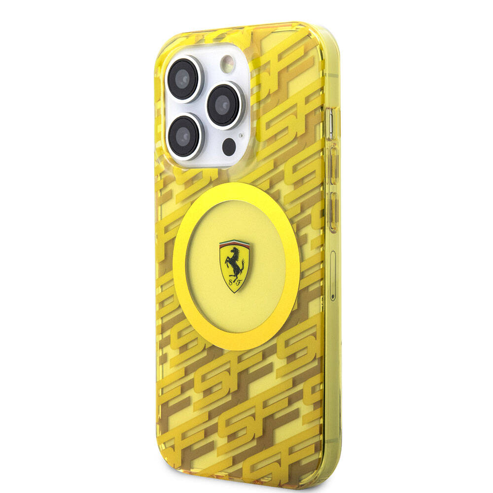 Apple iPhone 15 Pro Case Ferrari Original Licensed M-safe Charging Feature Multi SF Cover Yellow