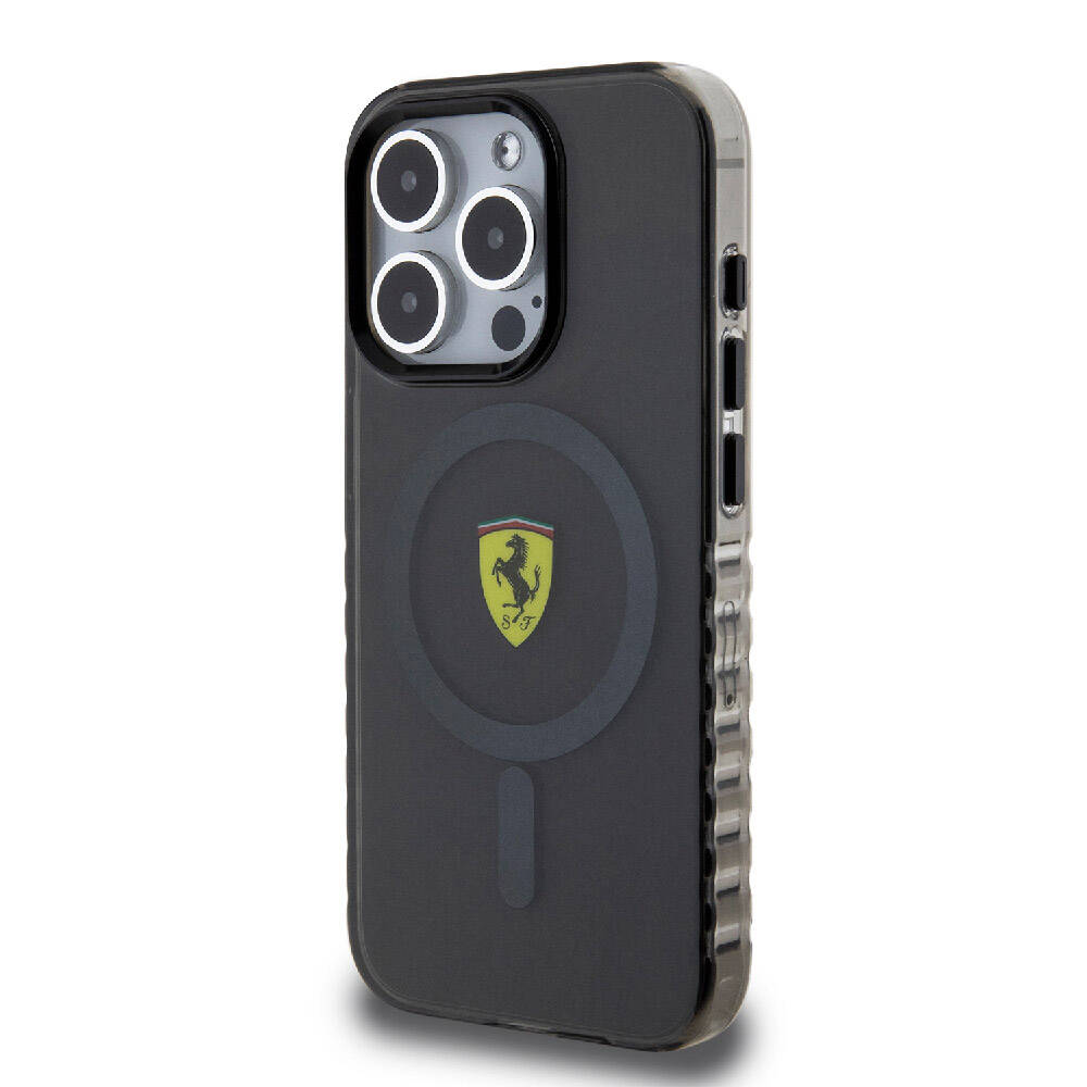 Apple iPhone 15 Pro Case Ferrari Original Licensed M-Safe Charging Feature Serrated Edge Design Centered Logo Cover Colorless