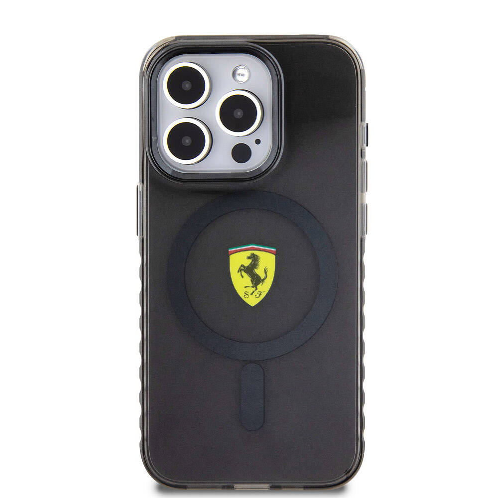 Apple iPhone 15 Pro Case Ferrari Original Licensed M-Safe Charging Feature Serrated Edge Design Centered Logo Cover Colorless