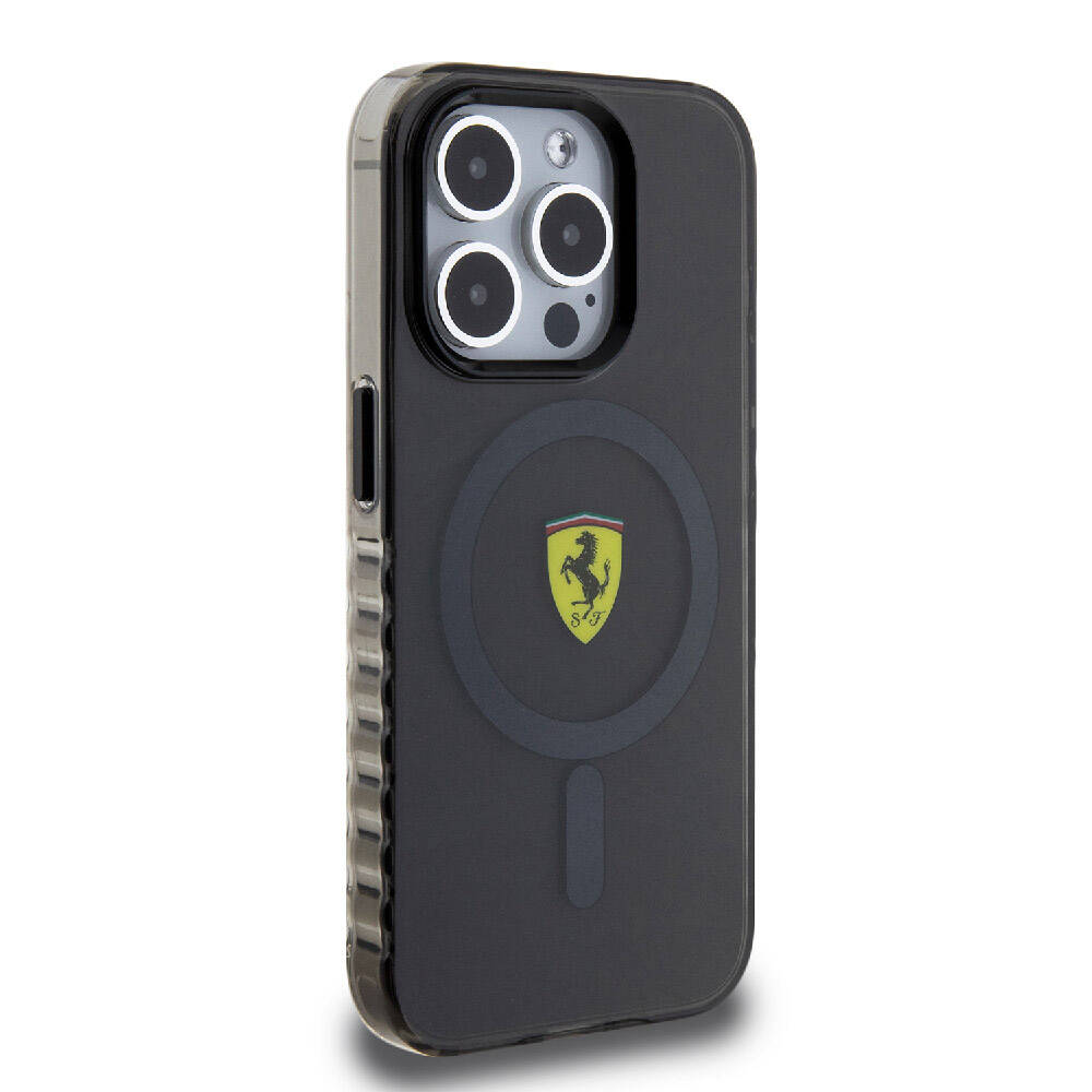 Apple iPhone 15 Pro Case Ferrari Original Licensed M-Safe Charging Feature Serrated Edge Design Centered Logo Cover Colorless