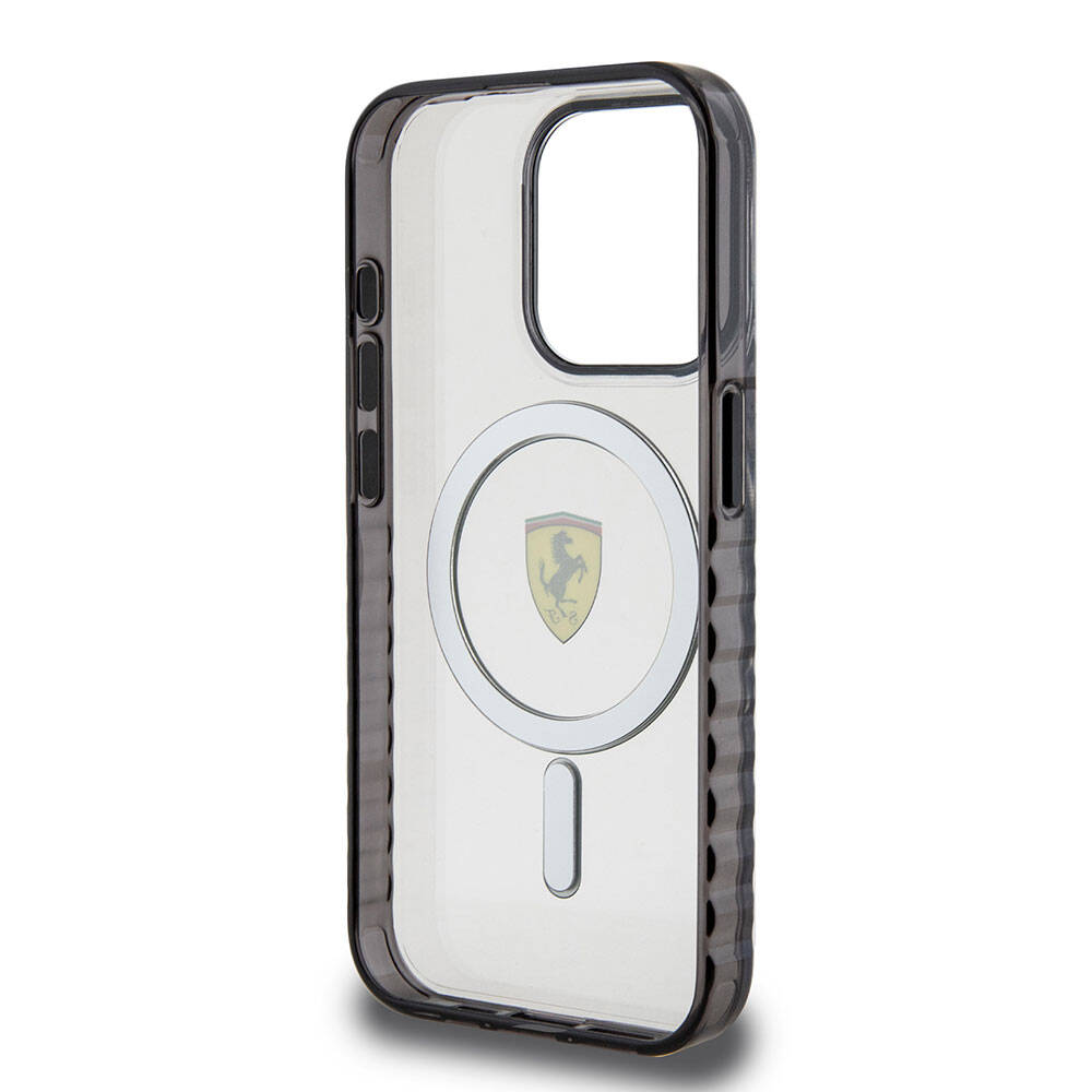Apple iPhone 15 Pro Case Ferrari Original Licensed M-Safe Charging Feature Serrated Edge Design Centered Logo Cover Colorless