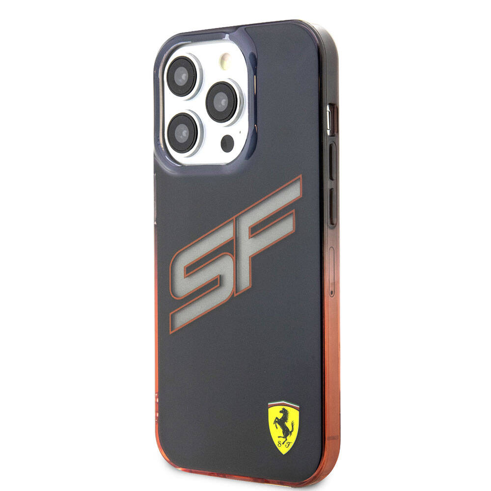 Apple iPhone 15 Pro Case Ferrari Original Licensed Transparent Cover with SF Text and Color Gradient Edges, Red
