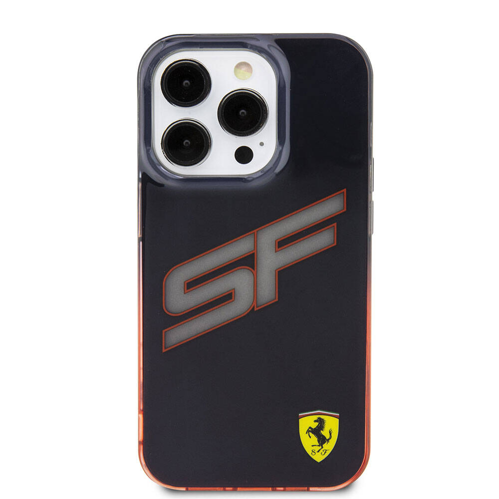 Apple iPhone 15 Pro Case Ferrari Original Licensed Transparent Cover with SF Text and Color Gradient Edges, Red