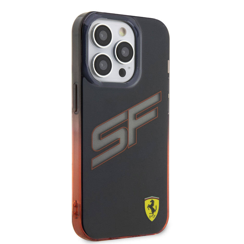 Apple iPhone 15 Pro Case Ferrari Original Licensed Transparent Cover with SF Text and Color Gradient Edges, Red