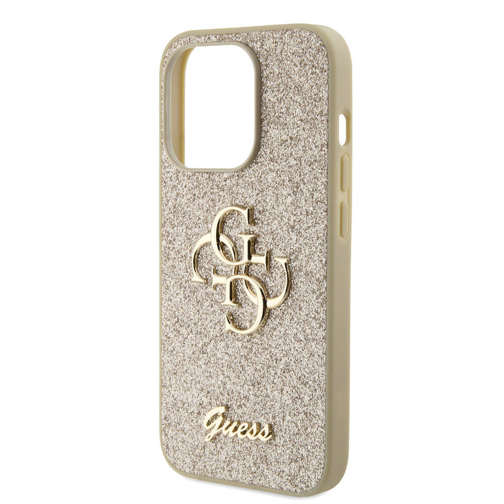 Apple iPhone 15 Pro Case Guess Original Licensed 4G Large Metal Logo Glitter Cover Black