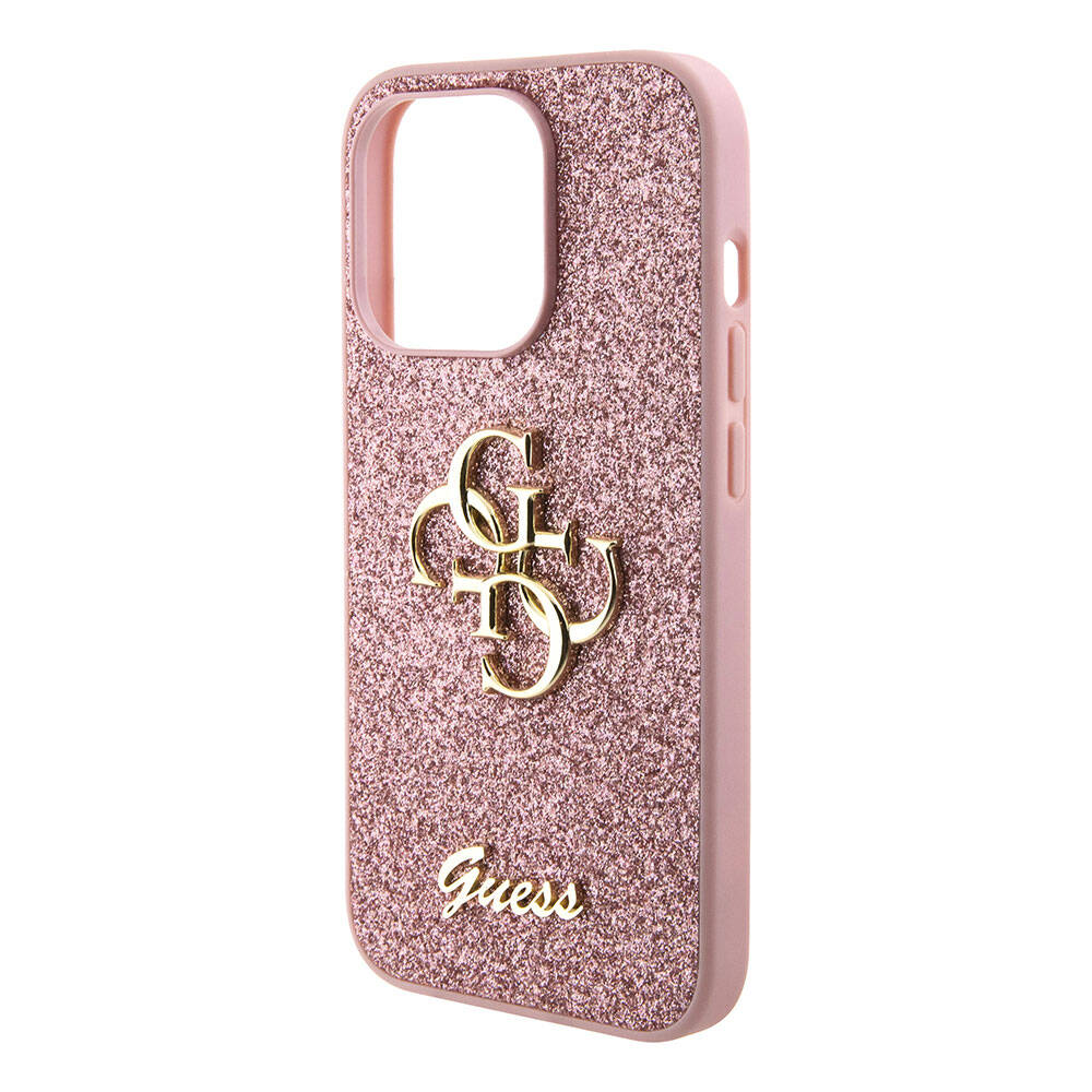 Apple iPhone 15 Pro Case Guess Original Licensed 4G Large Metal Logo Glitter Cover Black