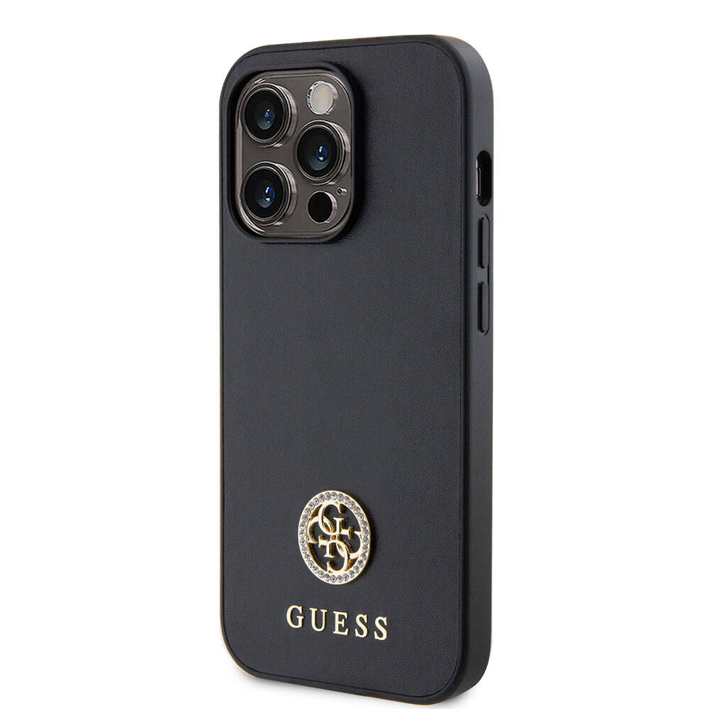 Apple iPhone 15 Pro Case Guess Original Licensed Leather 4G Metal Logo Strass Cover Gold