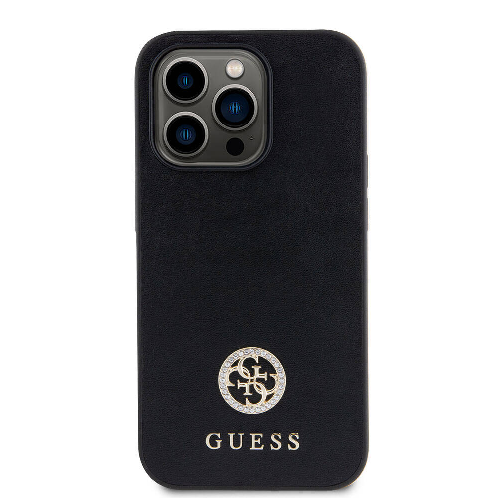 Apple iPhone 15 Pro Case Guess Original Licensed Leather 4G Metal Logo Strass Cover Gold