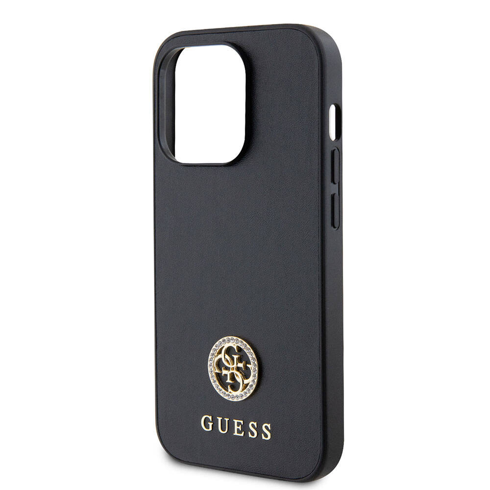 Apple iPhone 15 Pro Case Guess Original Licensed Leather 4G Metal Logo Strass Cover Gold