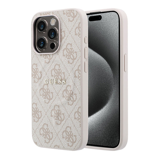 Apple iPhone 15 Pro Kılıf Guess Orjinal Lisanslı M-safe Kabartmalı 4G Desenli Yazı Logolu Kapak