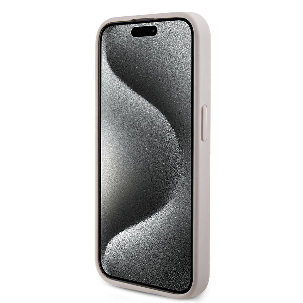 Apple iPhone 15 Pro Case Guess Original Licensed M-safe Charging Feature PU Ring 4G Patterned Text Logo Cover Brown