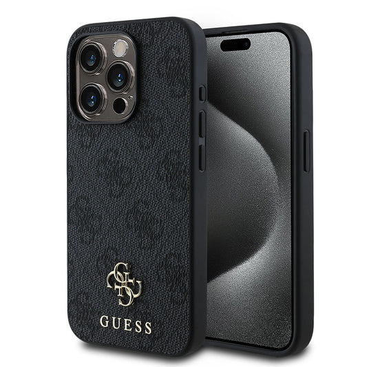 Apple iPhone 15 Pro Kılıf Guess Orjinal Lisanslı M-safe Şarj Özellikli Small 4G Classic Kapak Siyah