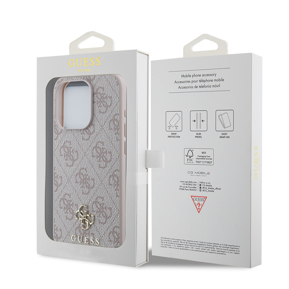 Apple iPhone 15 Pro Case Guess Original Licensed M-safe Charging Feature Small 4G Classic Cover Pink