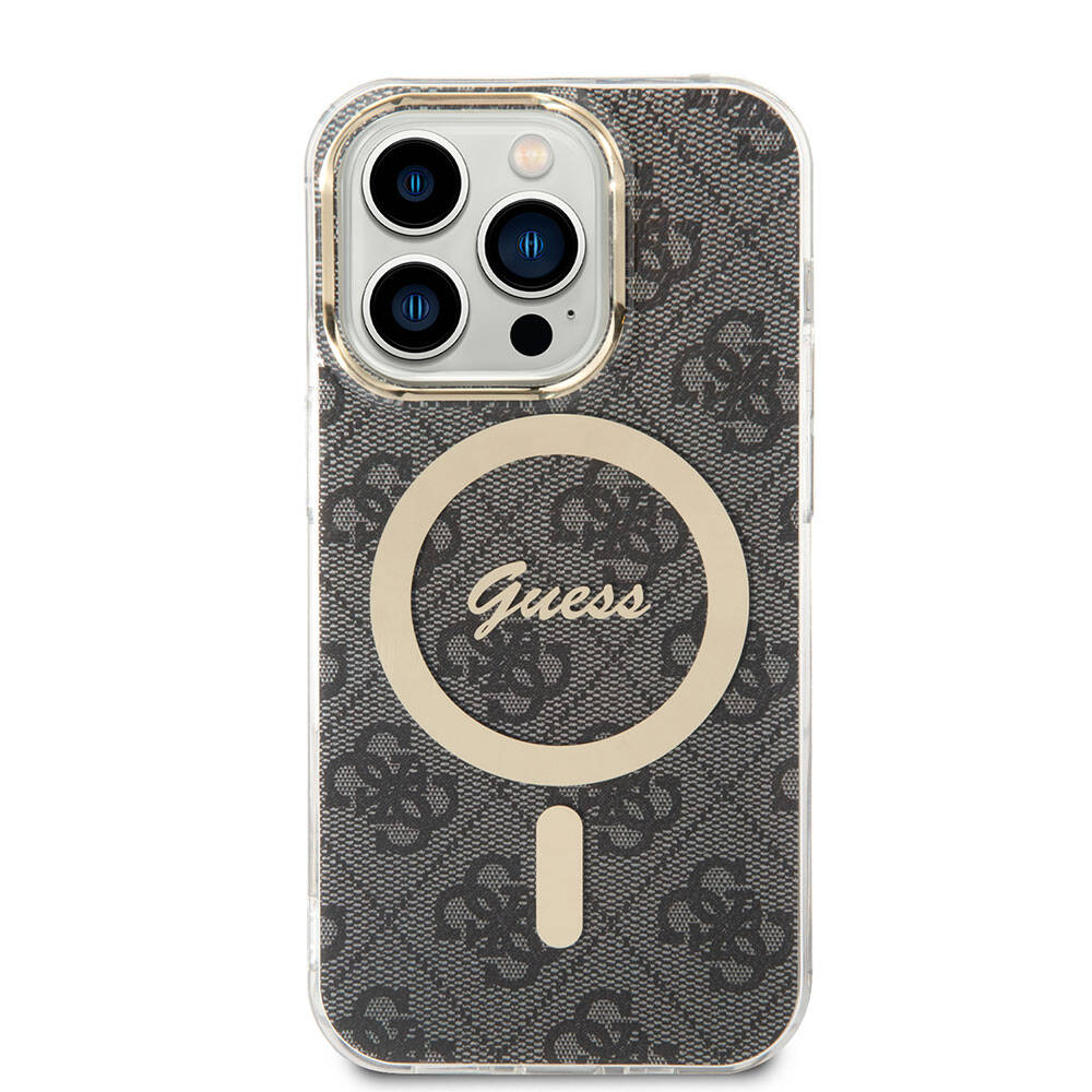 Apple iPhone 15 Pro Case Guess Original Licensed M-safe Charging Feature 4G Patterned Cover with Text Logo Black