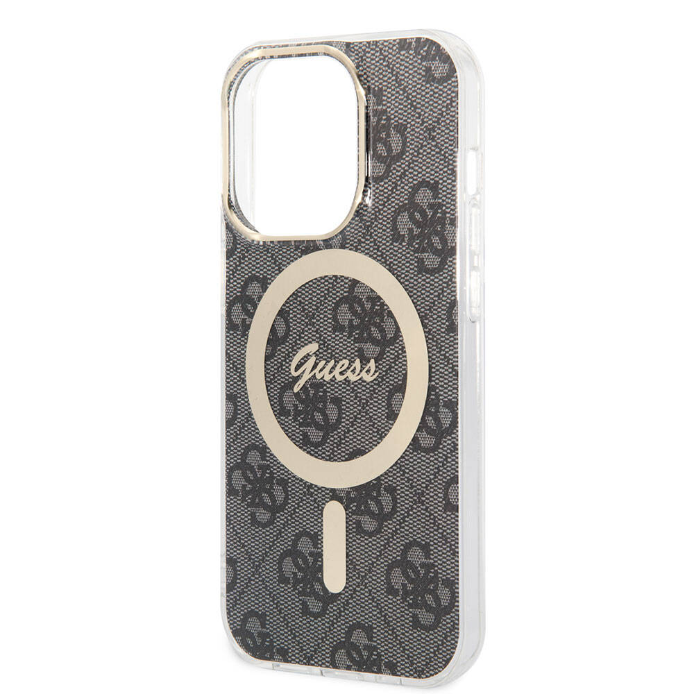 Apple iPhone 15 Pro Case Guess Original Licensed M-safe Charging Feature 4G Patterned Cover with Text Logo Black