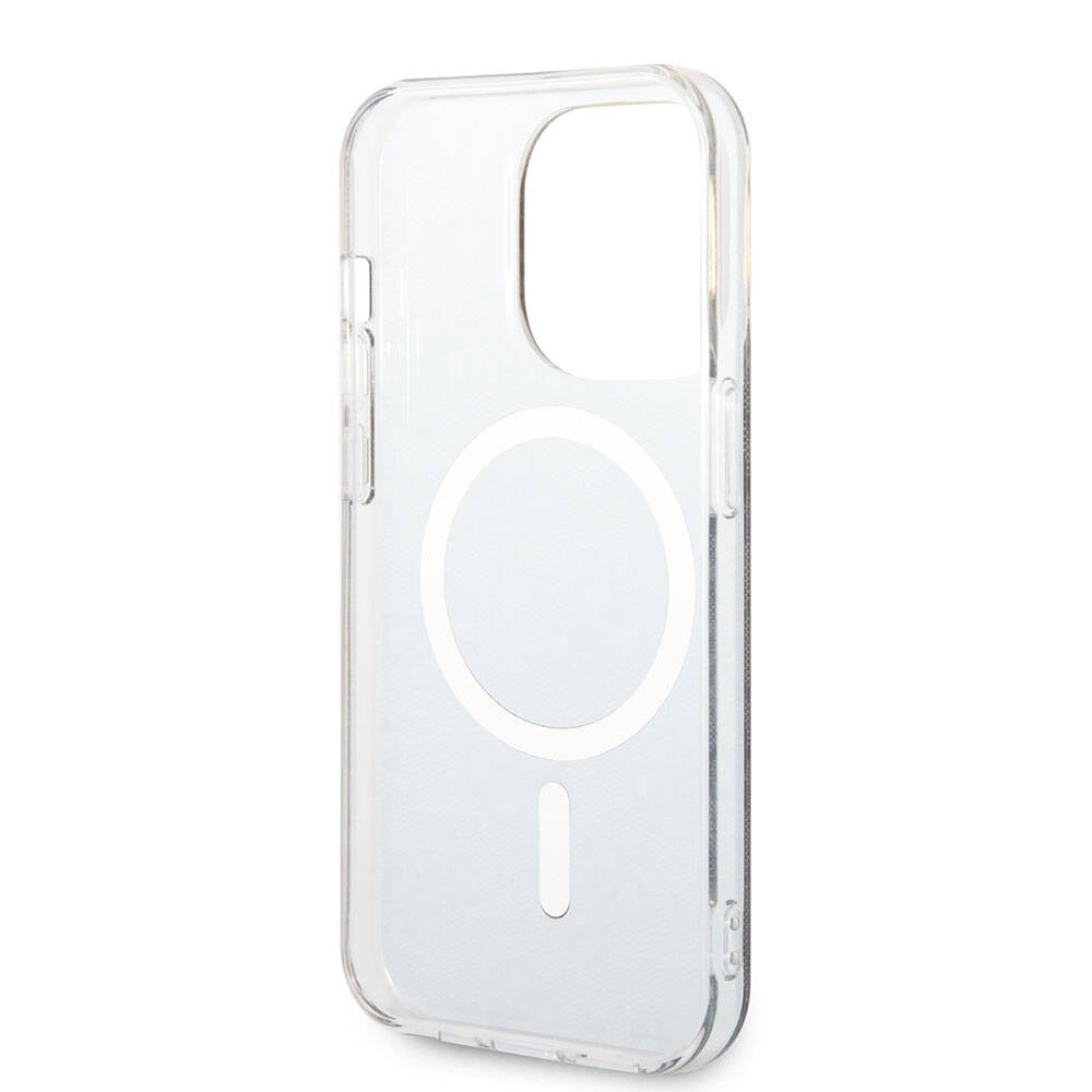 Apple iPhone 15 Pro Kılıf Guess Orjinal Lisanslı M-safe Şarj Özellikli Yazı Logolu 4G Desenli Kapak Kahverengi