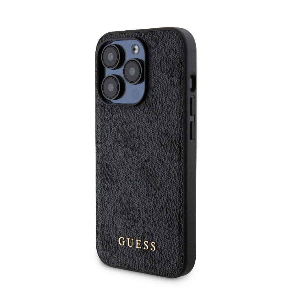 Apple iPhone 15 Pro Case Guess Original Licensed M-safe Charging Feature Text Logo 4G Patterned Cover + Powerbank 5000mAh 2in1 Set Black