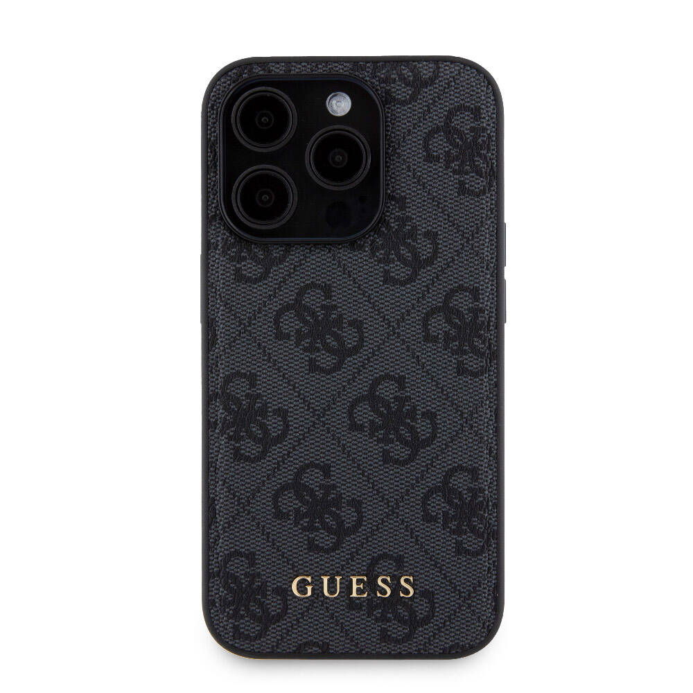 Apple iPhone 15 Pro Case Guess Original Licensed M-safe Charging Feature Text Logo 4G Patterned Cover + Powerbank 5000mAh 2in1 Set Black