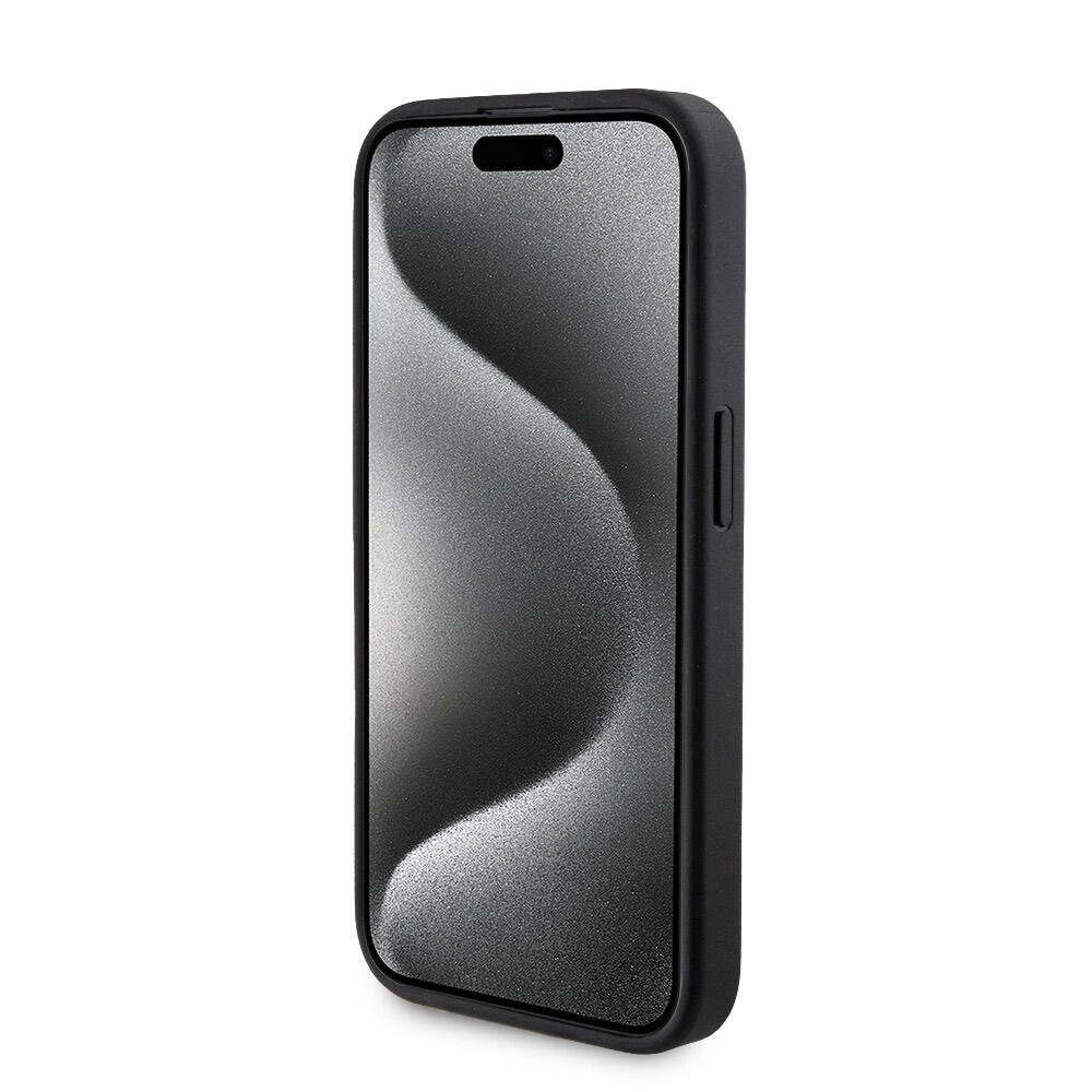 Apple iPhone 15 Pro Case Guess Original Licensed M-safe Charging Feature Text Logo 4G Patterned Cover + Powerbank 5000mAh 2in1 Set Black
