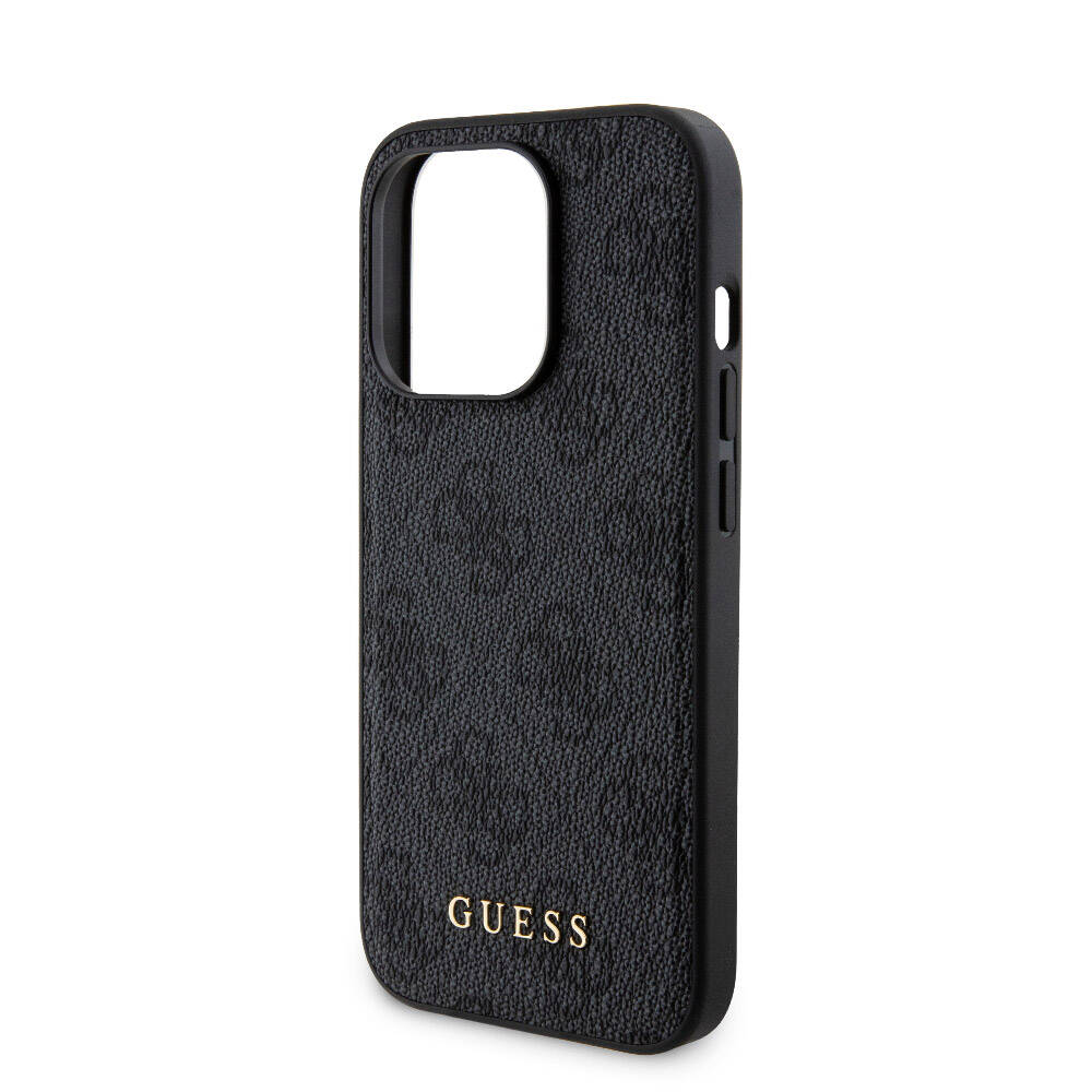 Apple iPhone 15 Pro Case Guess Original Licensed M-safe Charging Feature Text Logo 4G Patterned Cover + Powerbank 5000mAh 2in1 Set Black