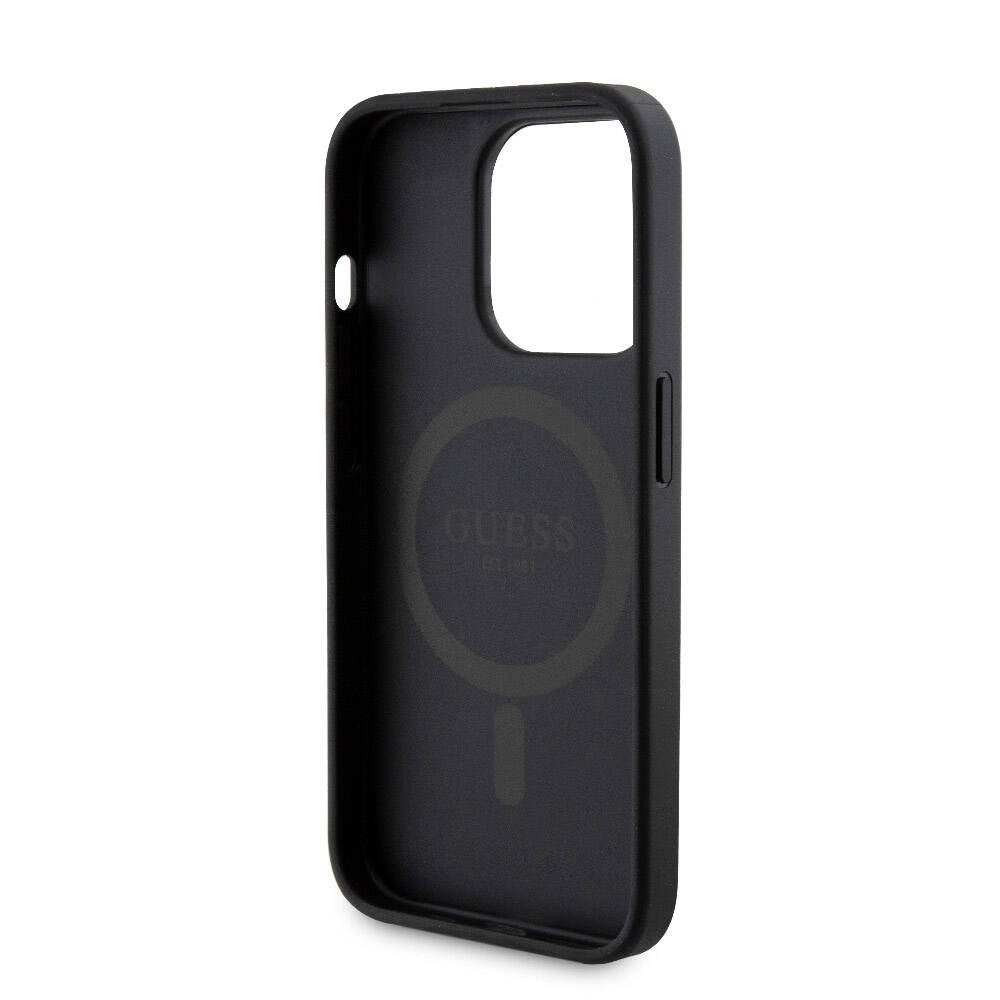Apple iPhone 15 Pro Case Guess Original Licensed M-safe Charging Feature Text Logo 4G Patterned Cover + Powerbank 5000mAh 2in1 Set Black