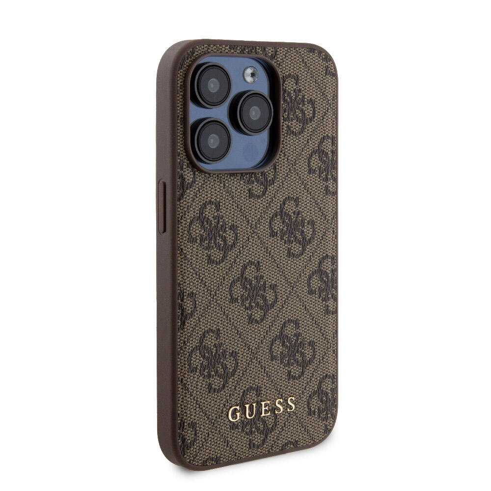 Apple iPhone 15 Pro Case Guess Original Licensed M-safe Charging Feature Text Logo 4G Patterned Cover + Powerbank 5000mAh 2in1 Set Black