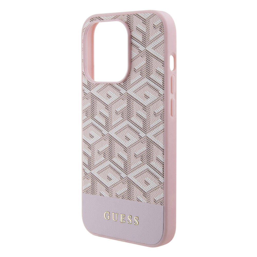 Apple iPhone 15 Pro Case Guess Original Licensed M-safe Charging Feature Text Logo GCube Patterned Cover Pink
