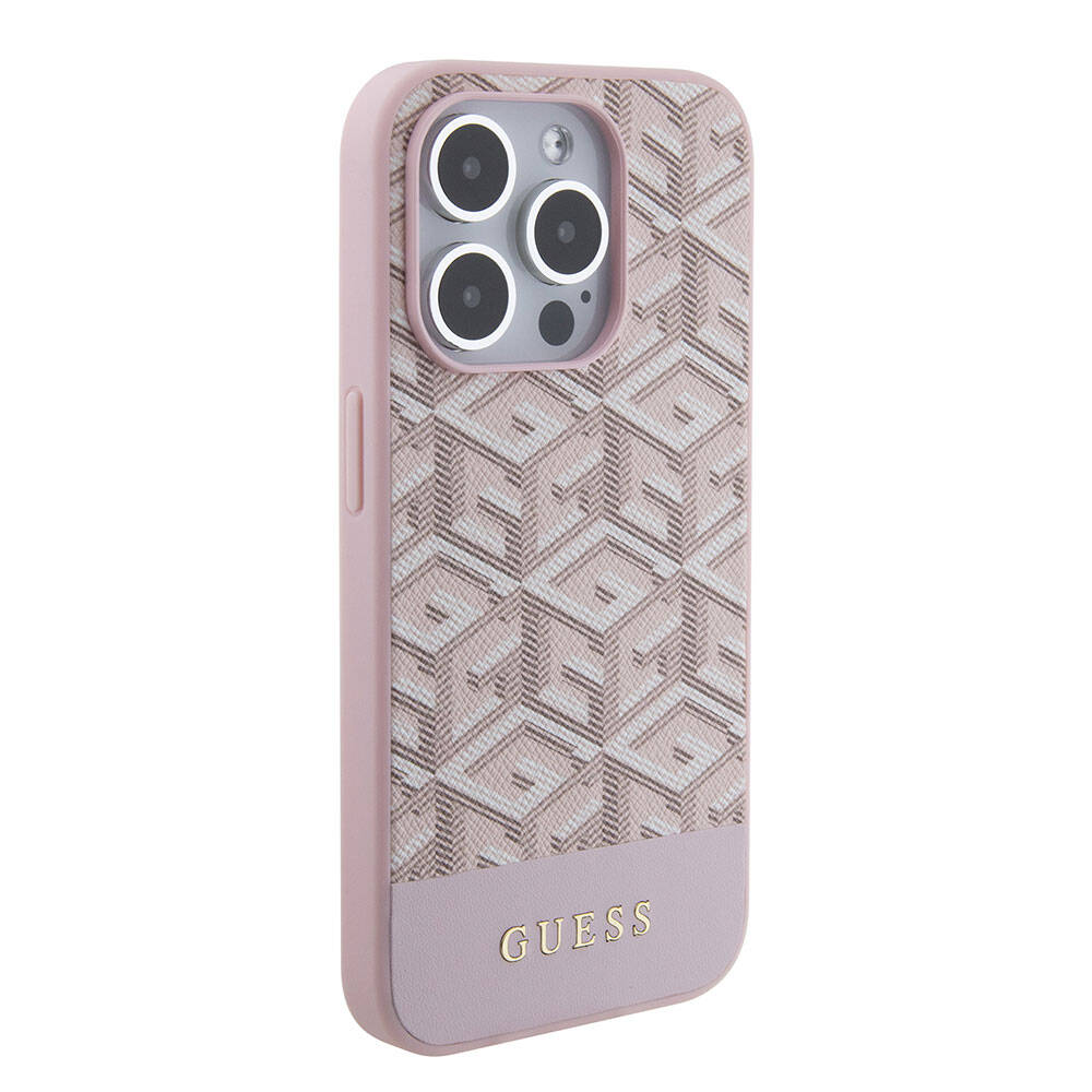 Apple iPhone 15 Pro Case Guess Original Licensed M-safe Charging Feature Text Logo GCube Patterned Cover Pink