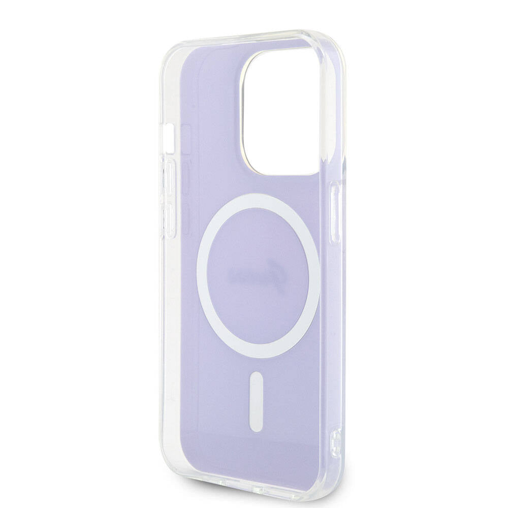 Apple iPhone 15 Pro Case Guess Original Licensed M-safe Charging Feature Iridescent Cover Turquoise with Text Logo