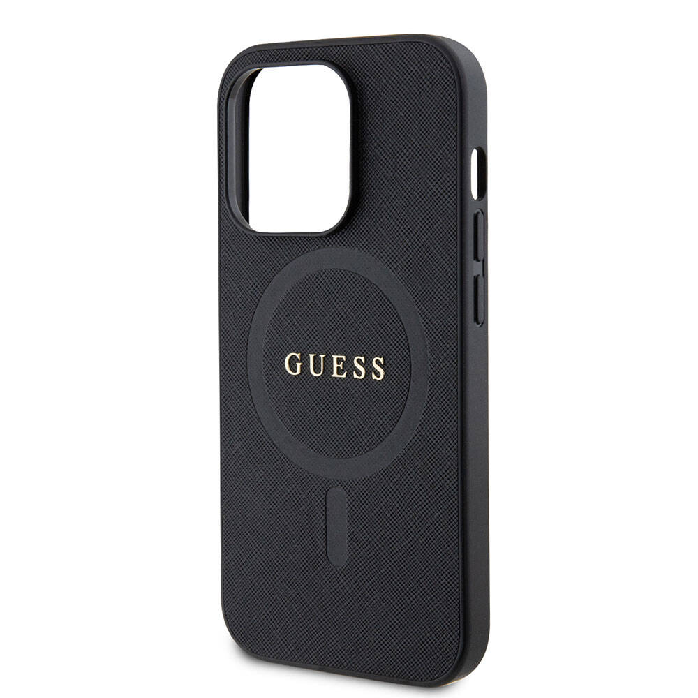 Apple iPhone 15 Pro Case Guess Original Licensed M-safe Charging Feature Text Logo Saffiano Cover Pink