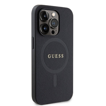 Apple iPhone 15 Pro Kılıf Guess Orjinal Lisanslı M-safe Şarj Özellikli Yazı Logolu Saffiano Kapak