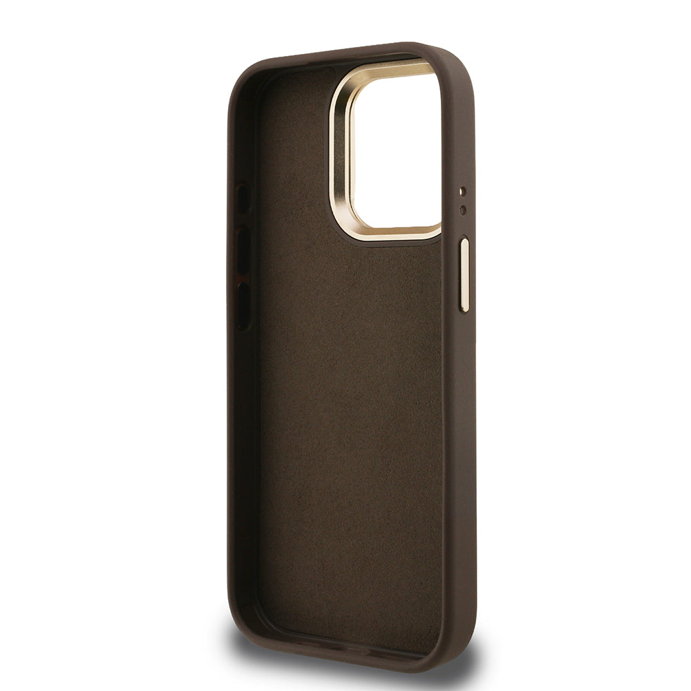 Apple iPhone 15 Pro Case Guess Original Licensed PU Leather 4G Patterned Metal Large 4G and Text Logo Camera Stand Cover Black