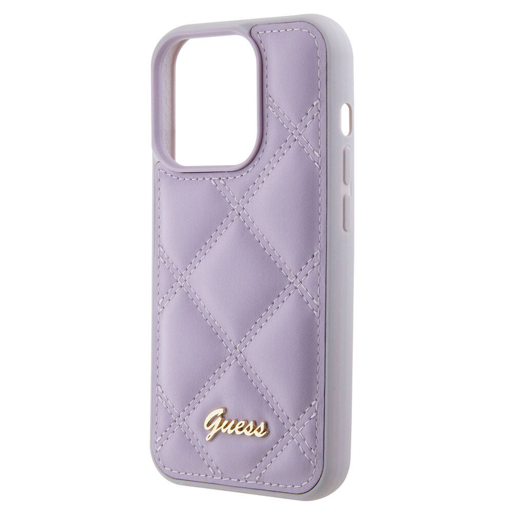 Apple iPhone 15 Pro Case Guess Original Licensed PU Leather Quilted Cover with Metal Lettering Logo Black