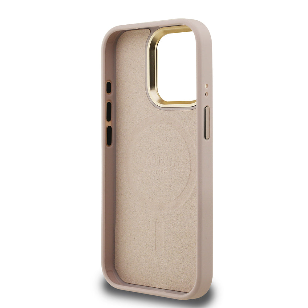 Apple iPhone 15 Pro Case Guess Original Licensed PU Leather Stone Triangle Logo 4G Patterned Camera Stand Cover Brown