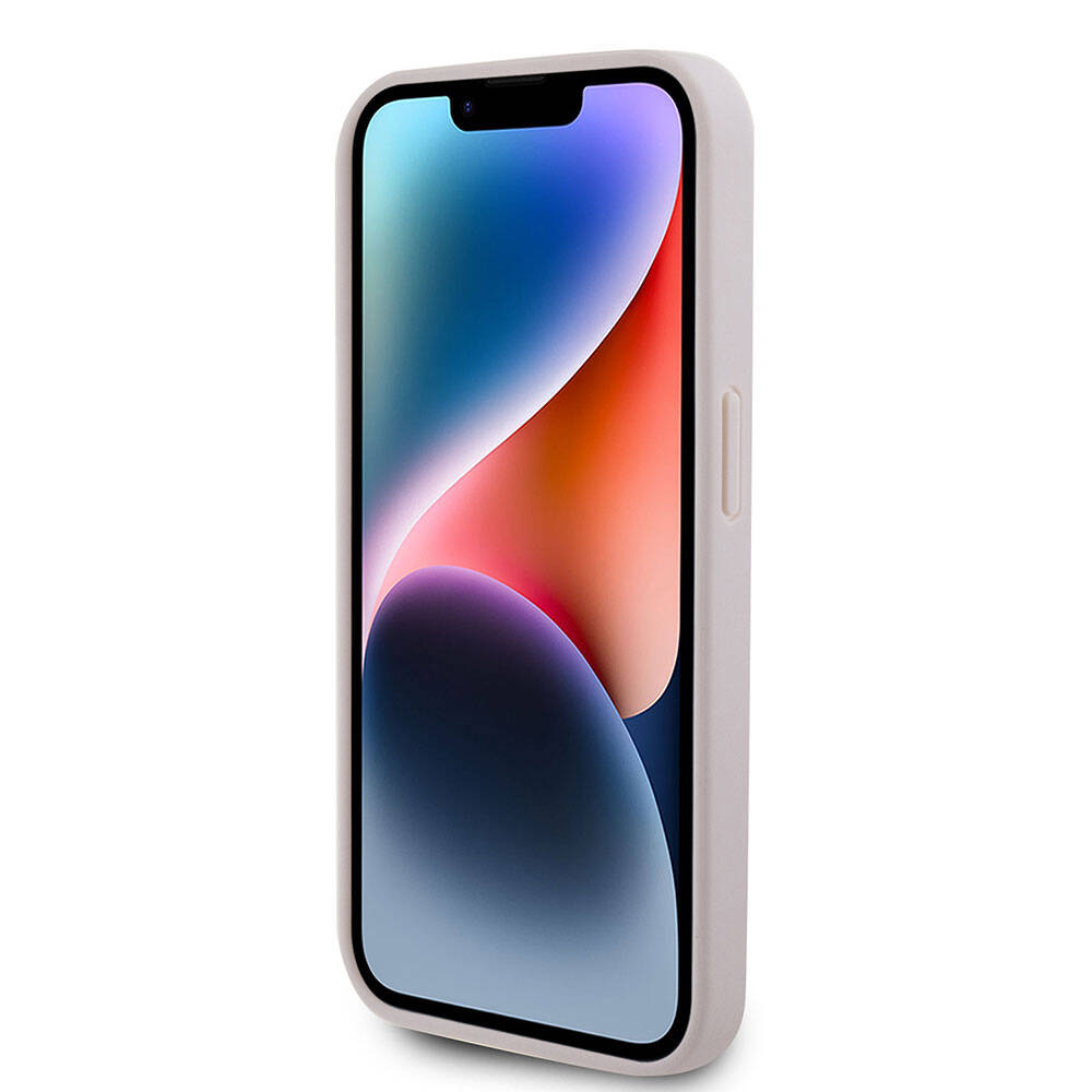 Apple iPhone 15 Pro Kılıf Guess Orjinal Lisanslı PU Deri Taşlı Üçgen Logo 4G Desenli Strass Kapak Kahverengi