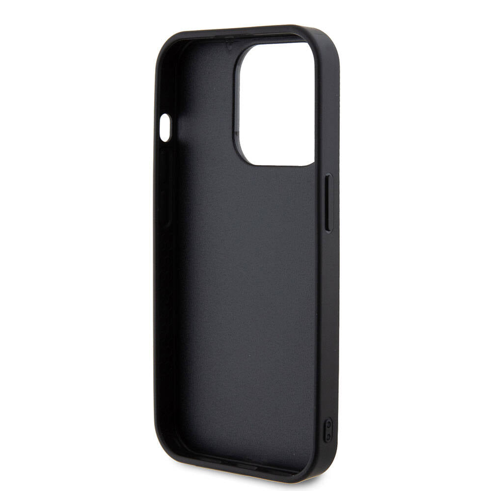 Apple iPhone 15 Pro Case Guess Original Licensed Stone Back Surface Metal Text Logo Cover Silver